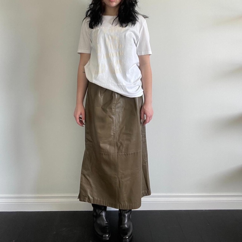 Brown leather midi skirt